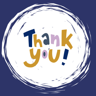 Thank you in einem Kreis mit blauem Hintergrund